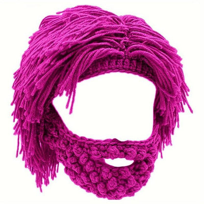 Bonnet à barbe tricoté avec cheveux (taille unique)