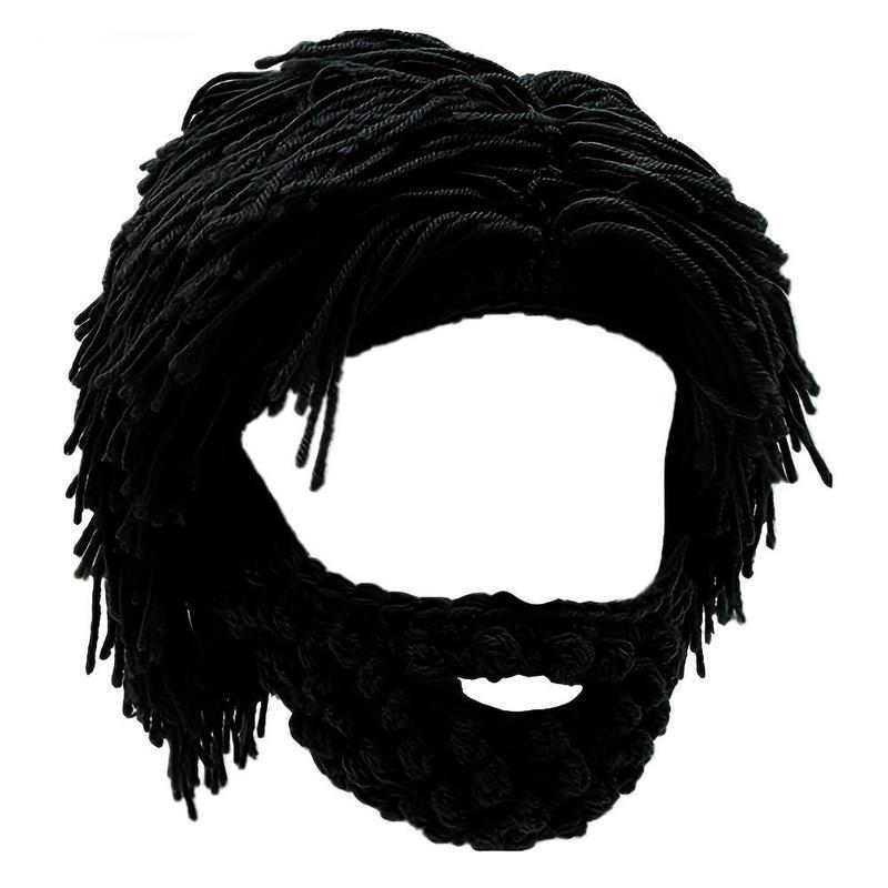 Bonnet à barbe tricoté avec cheveux (taille unique)
