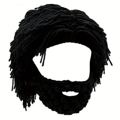 Bonnet à barbe tricoté avec cheveux (taille unique)