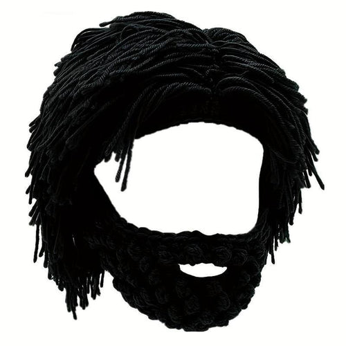 Bonnet à barbe tricoté avec cheveux (taille unique)