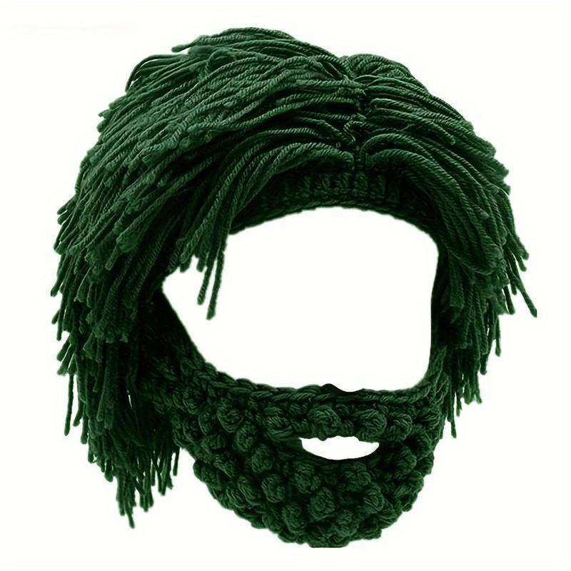 Bonnet à barbe tricoté avec cheveux (taille unique)