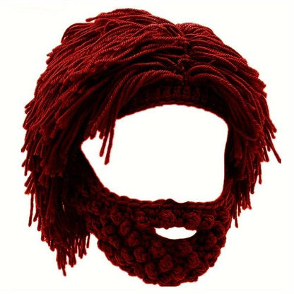 Bonnet à barbe tricoté avec cheveux (taille unique)