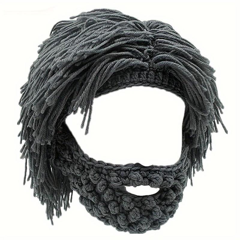 Bonnet à barbe tricoté avec cheveux (taille unique)
