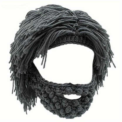 Bonnet à barbe tricoté avec cheveux (taille unique)