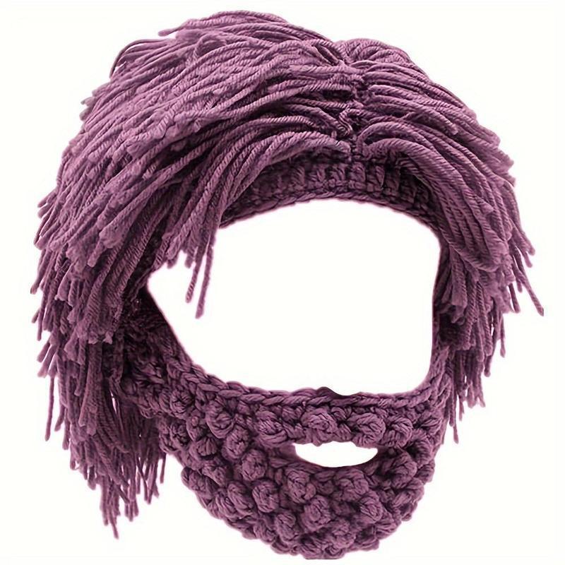 Bonnet à barbe tricoté avec cheveux (taille unique)